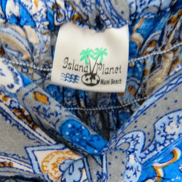 Island Planet Miami Beach Spaghetti Strap Blue Paisley Dress Large - Picture 4 of 5